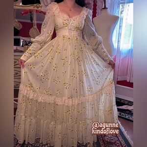 Gunne Sax Sunflower Cream Floral Maxi Dress